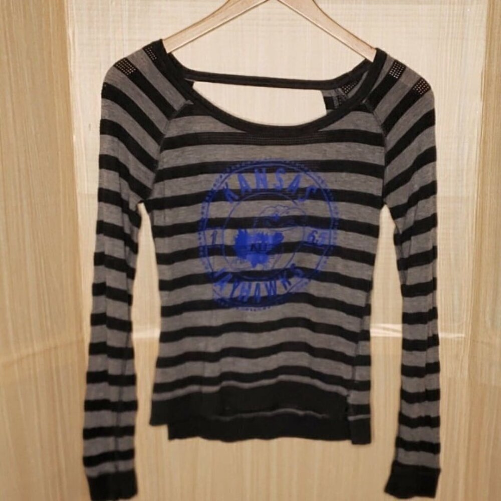 KA Knights Apparel Womens University Of Kansas Grey Knit Top Small